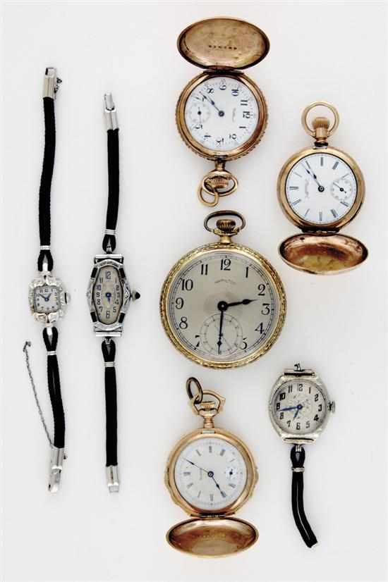 Appraisal: Collection of pocket and wristwatches Hamilton platinum lady's wristwatch Elgin