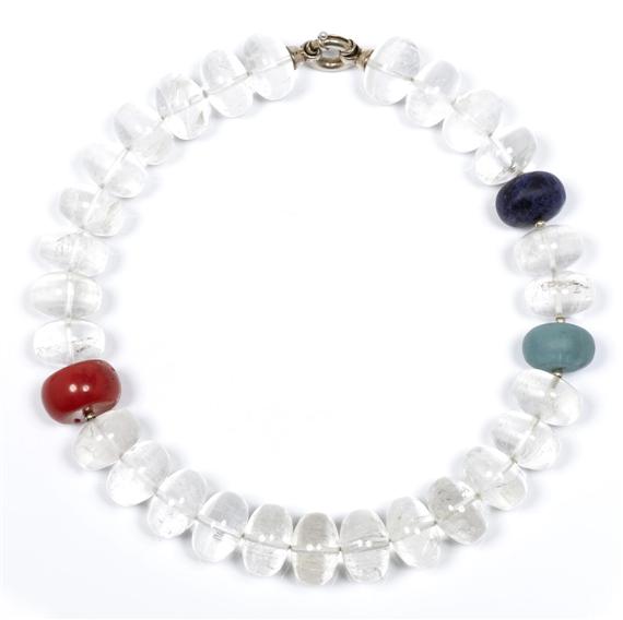 Appraisal: ROCK CRYSTAL AND GEMSTONE NECKLACE Clasp in silver Decorative necklace