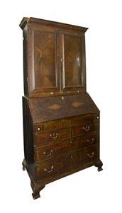 Appraisal: A George II oak and pollard oak bureau bookcase with