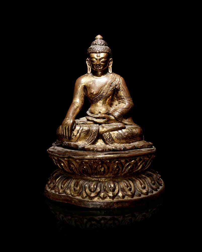 Appraisal: A Nepalese Gilt Bronze Figure of Buddha Shakyamuni Height in