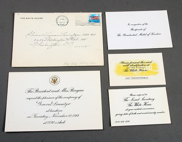 Appraisal: Grouping of official cards related to invitation for ceremony awarding