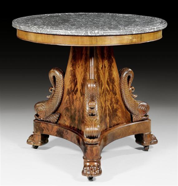 Appraisal: ROUND SALON TABLE AUX DAUPHINS Empire Restauration France circa Finely