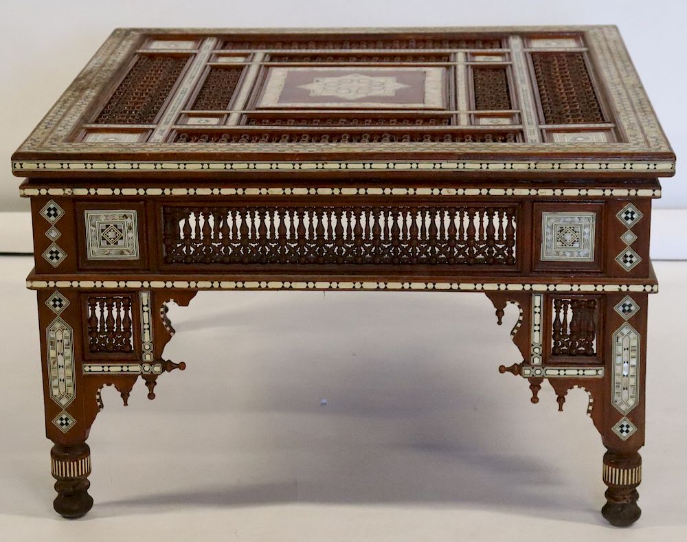 Appraisal: Anglo Indian Inlaid Finely Carved Coffee Table From a Queens