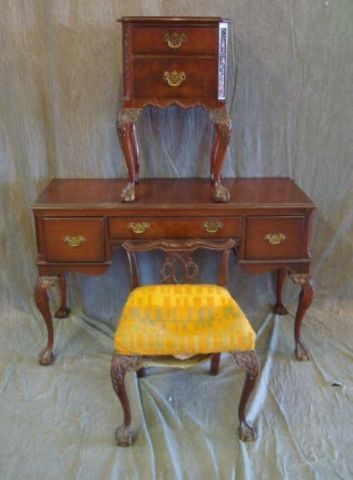 Appraisal: Chippendale Style Mahogany Desk Mirror Stool Raised on ball and