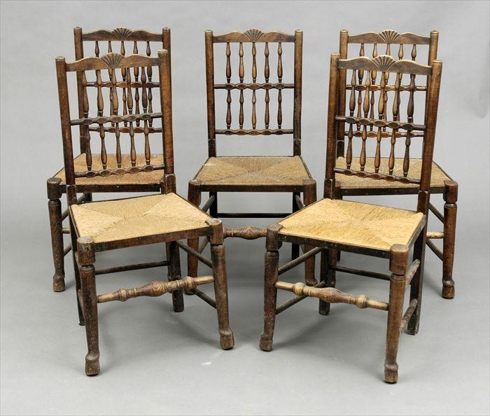 Appraisal: Five Lancashire Ash and Elm Turned Side Chairs x x