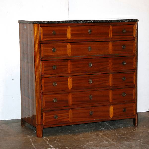 Appraisal: A Continental inlaid walnut chest of drawers late th century