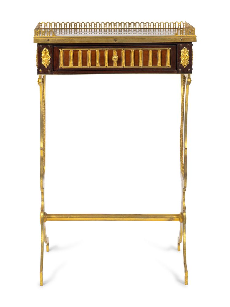 Appraisal: A Louis XVI Style Gilt-Bronze and Parquetry Table en Chiffoniere