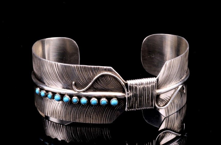 Appraisal: Navajo Sterling Silver Feather Turquoise Bracelet Featured in this lot