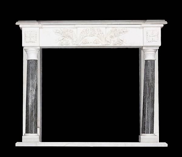 Appraisal: A Baroque style grey and white marble fire surround The