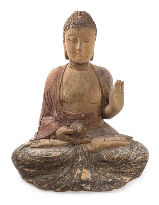 Appraisal: Sale Lot A Carved Wood Seated Buddha seated in dhyanasana