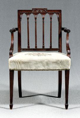 Appraisal: New York Federal mahogany armchair carved tablet back reeded and