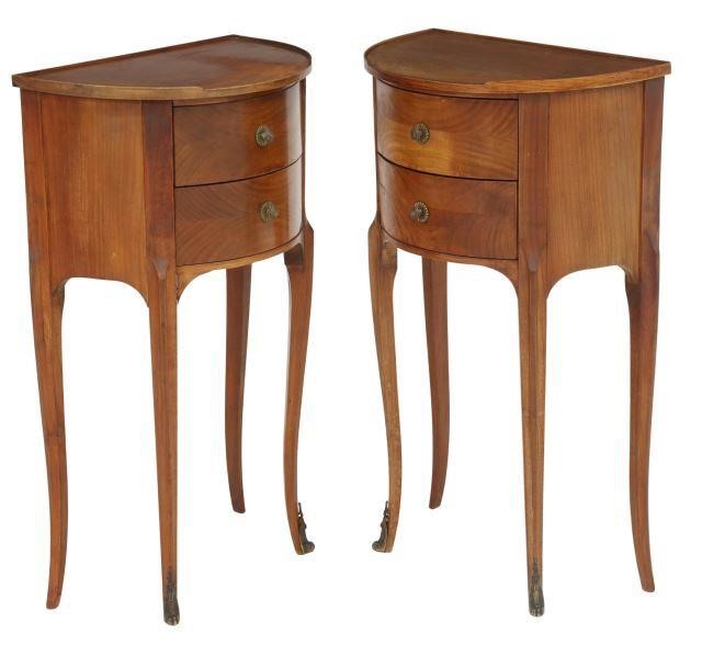 Appraisal: pair French Louis XV style mahogany nightstands th c demilune