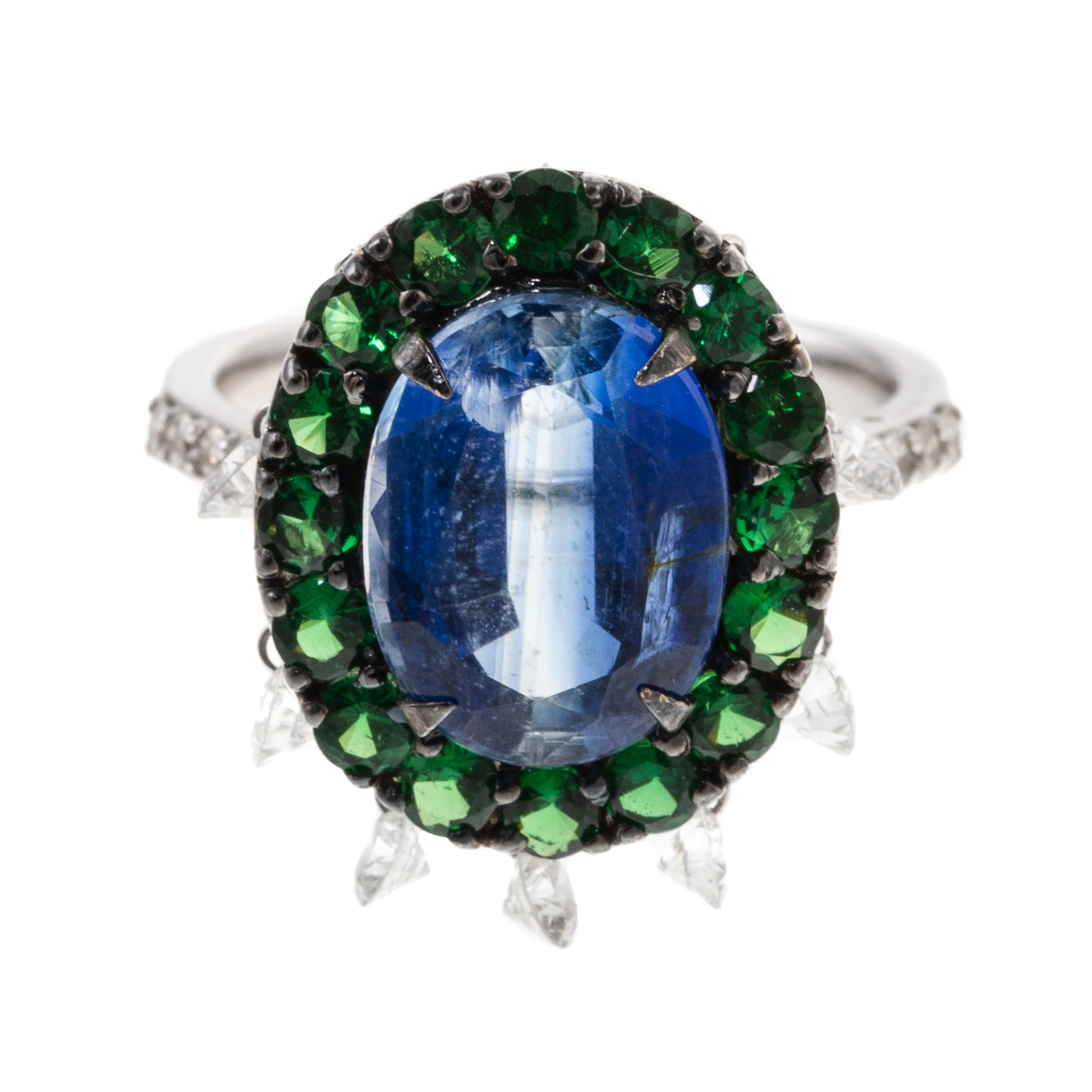 Appraisal: AN K KYANITE TSAVORITE RING WITH DIAMOND DROPS K white