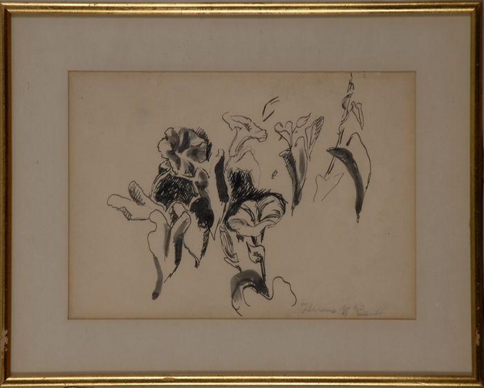 Appraisal: AMERICAN SCHOOL FLOWERS Ink on paper x sight signed in