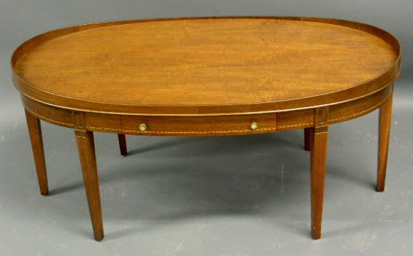 Appraisal: Hepplewhite style mahogany oval coffee table by Mersman h x