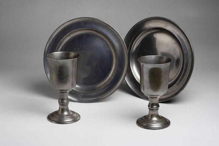 Appraisal: PAIR OF PEWTER COMMUNION CHALICES ATTRIBUTED TO BOARDMAN AND COMPANY