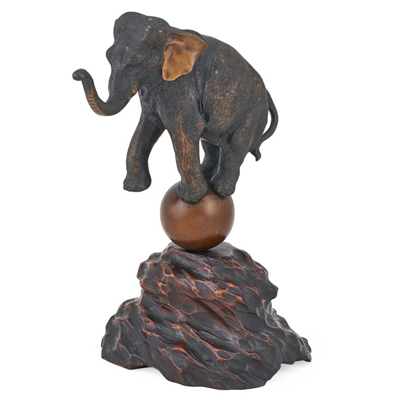 Appraisal: MEIJI BRONZE FIGURE Elephant mounted on a newel post late