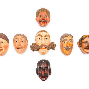 Appraisal: A Group of Continental Carved Wood Opera Masks th Century