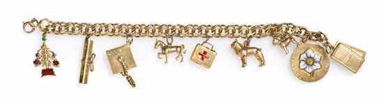 Appraisal: A Karat Yellow Gold Charm Bracelet with Nine Attached Charms