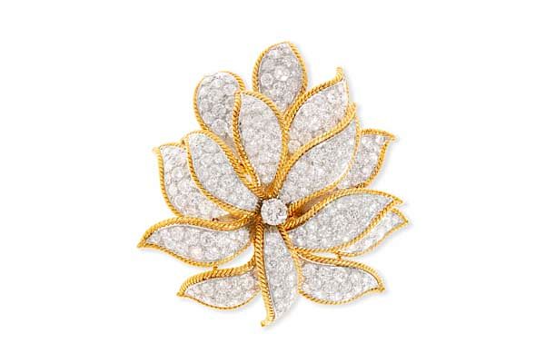 Appraisal: A David Webb diamond platinum gold brooch A diamond platinum