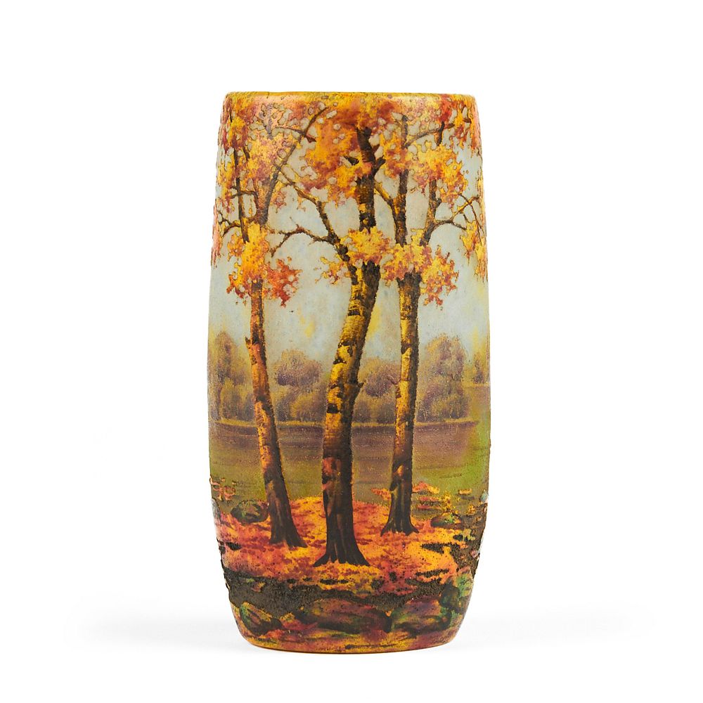 Appraisal: Daum Nancy Autumn Landscape Glass Vase Daum Studio Nancy France