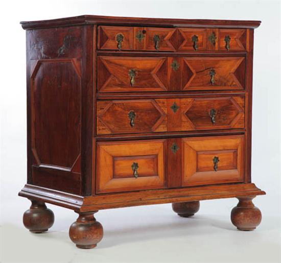 Appraisal: JACOBEAN-STYLE CHEST OF DRAWERS Possibly England walnut and mixed secondary