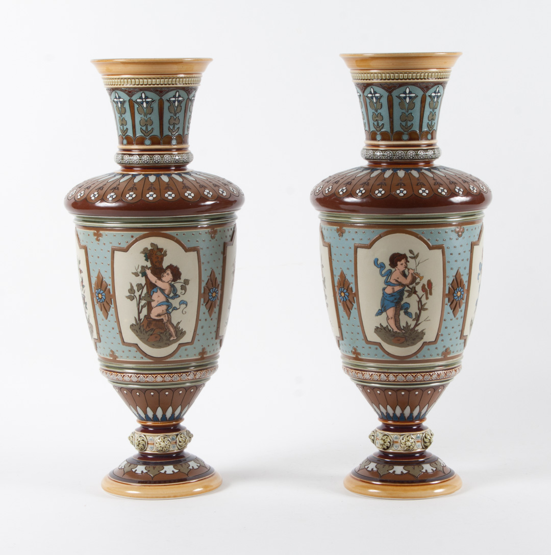 Appraisal: Pair of Mettlach salt glazed stoneware vases first quarter- th