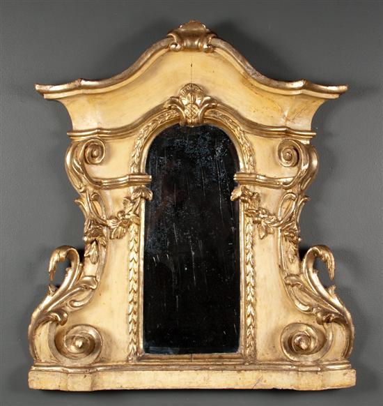 Appraisal: Baroque carved and painted parcel-gilt mirror late th century in