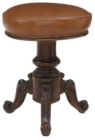 Appraisal: Victorian mahogany piano stool early th c brown leather seat