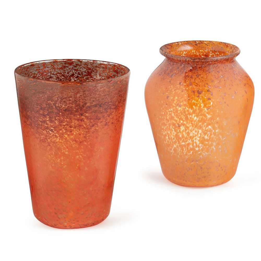 Appraisal: JOHN MONCRIEFF LTD PERTH TWO 'MONART' VASES CIRCA mottled orange