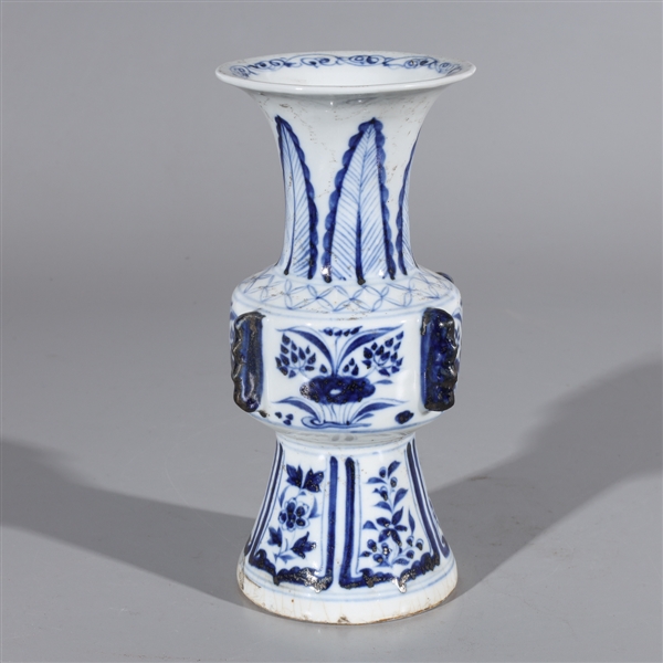 Appraisal: Chinese blue and white porcelain beaker vase with molded handles