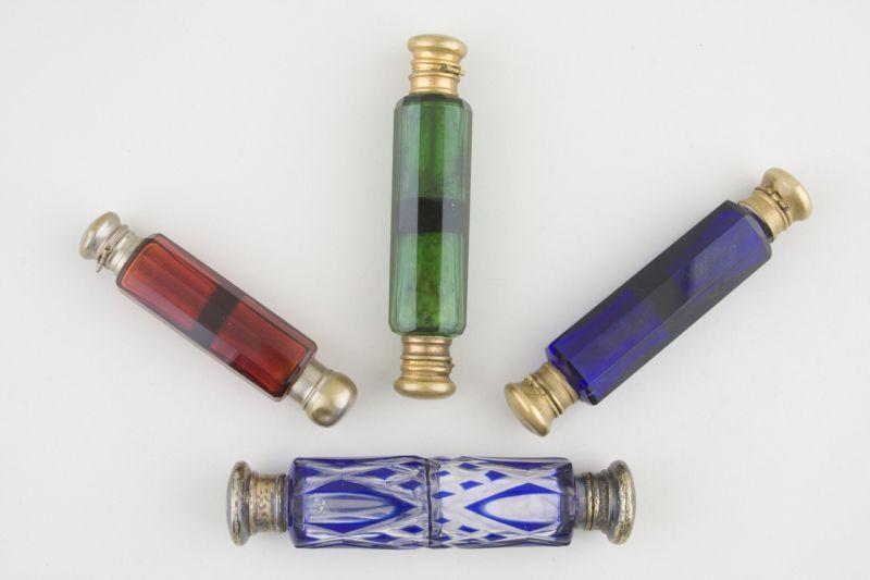 Appraisal: Four Victorian Double Ended Perfume Bottles the first with cobalt