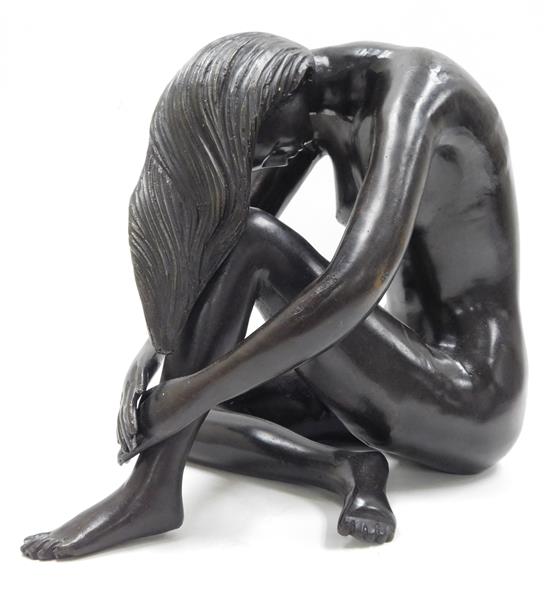 Appraisal: Abstract bronze sculpture signed A Santina depicting seated nude woman