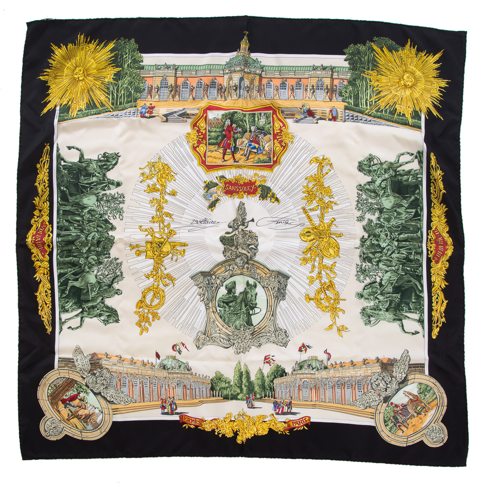 Appraisal: AN HERMES SANSSOUCY SCARF Black white and multicolor Hermes cm