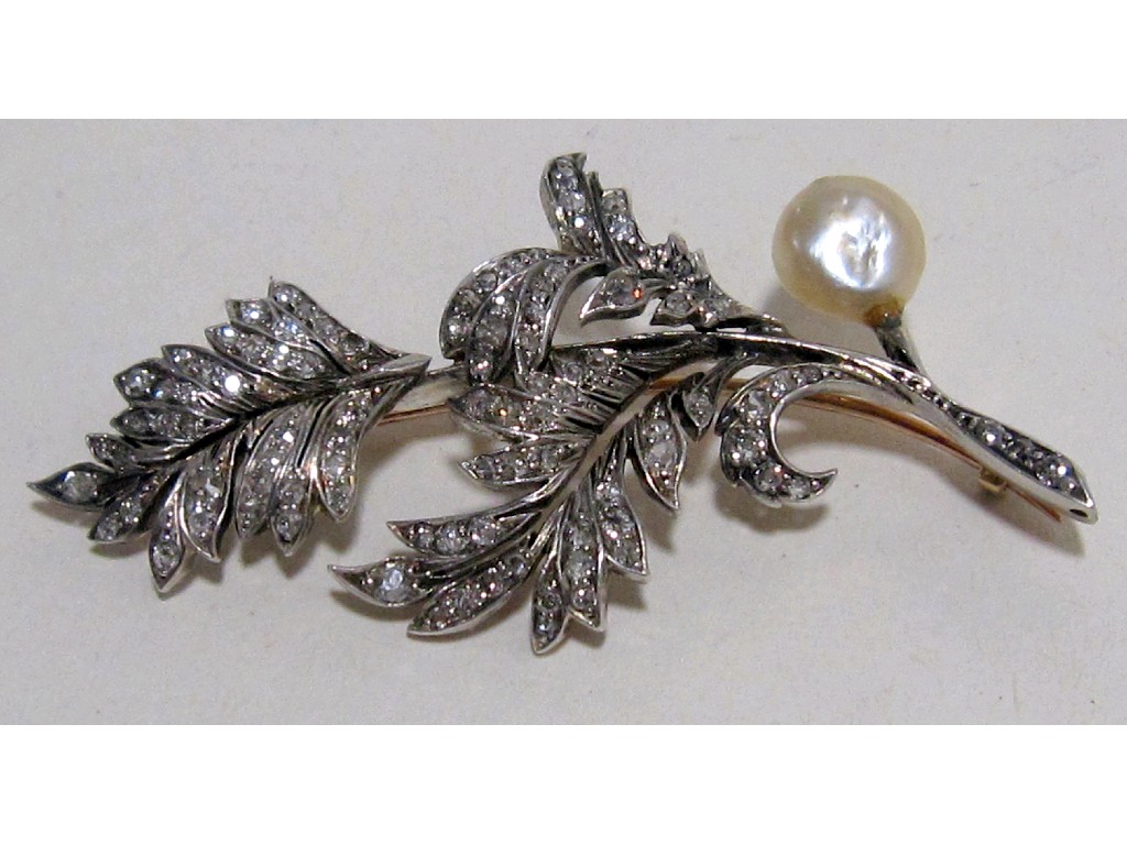 Appraisal: Victorian bi colour metal diamond and pearl set spray brooch