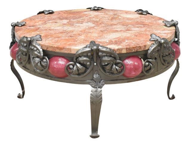 Appraisal: Italian coffee table th c having a circular rouge marble