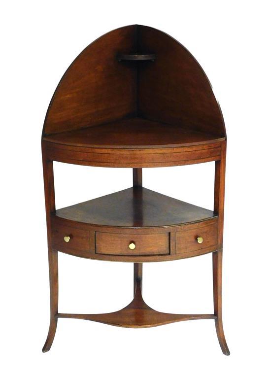 Appraisal: Corner washstand late th C bowed front with contrast stringing