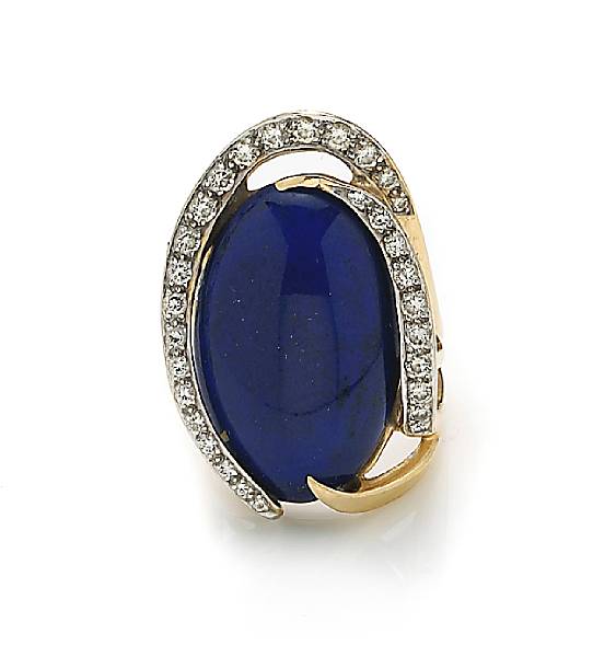 Appraisal: A lapis lazuli and diamond ring mounted in eighteen karat