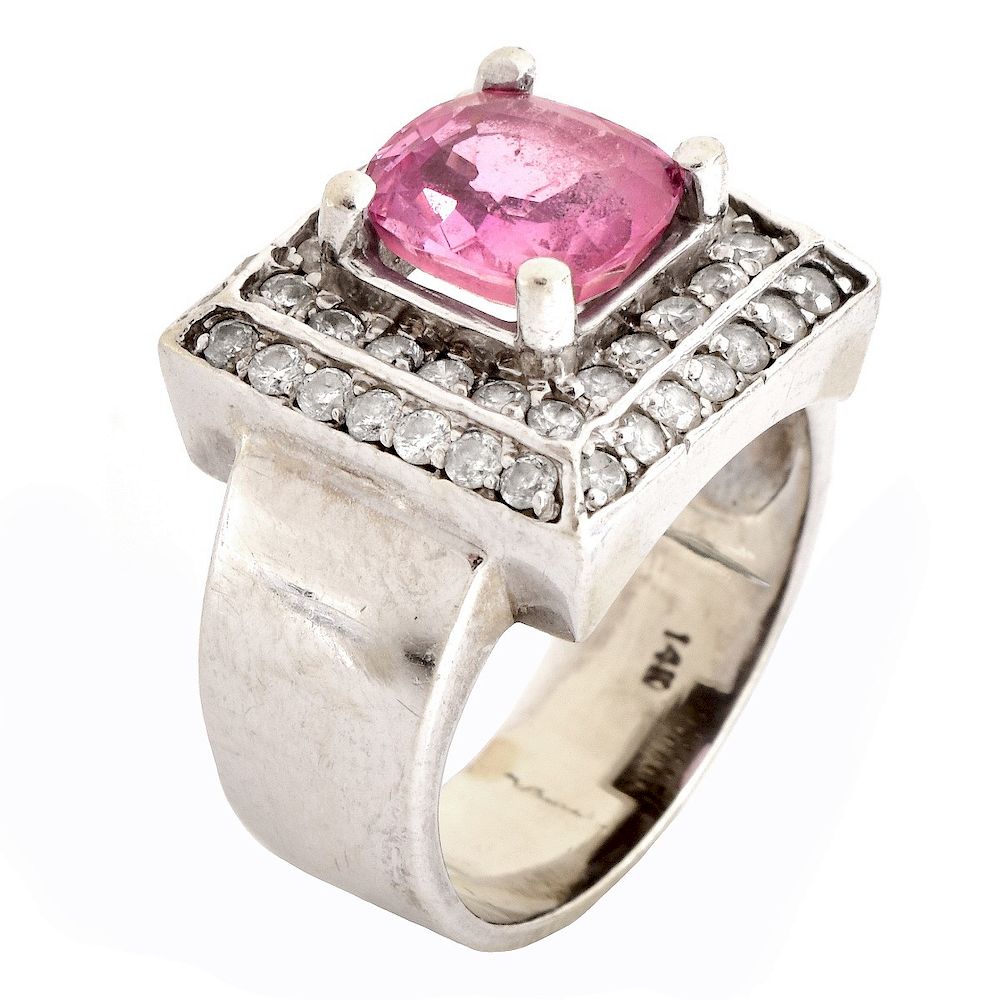 Appraisal: Pink Stone Diamond and K Gold Ring Vintage Oval Cut