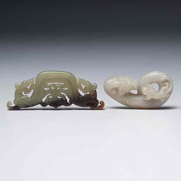 Appraisal: Jade Carvings Chinese includes two jade carvings one of a