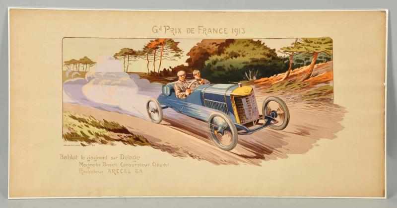 Appraisal: French Grand Prix Poster With open air car and two