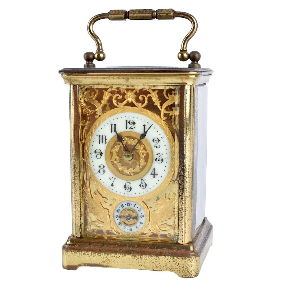 Appraisal: Antique Carriage Clock Antique Brass Carriage Clock The clock boasts