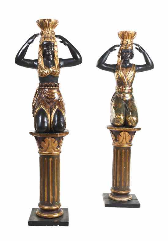 Appraisal: A Pair of Continental Blackamoor Figures on Stands each depicted