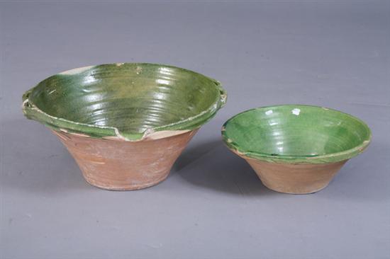 Appraisal: TWO FRENCH PROVINCIAL GREEN GLAZED TERRACOTTA BOWLS Circa - in