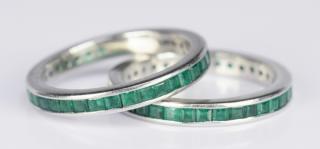 Appraisal: Pair Emerald and Platinum Eternity Rings Pair emerald and platinum