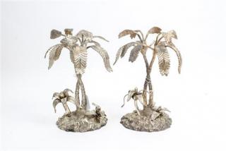 Appraisal: A Pair of Silvered Metal Models of Palm Trees Height