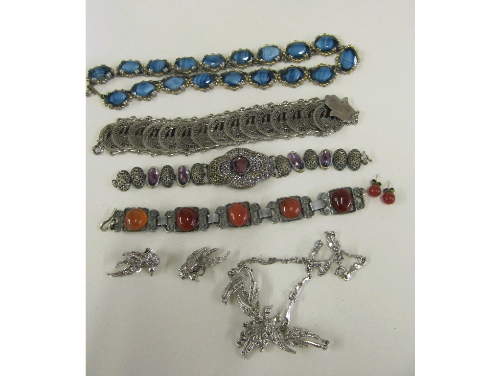 Appraisal: Lot comprising white metal and marcasite necklace and earrings Iona