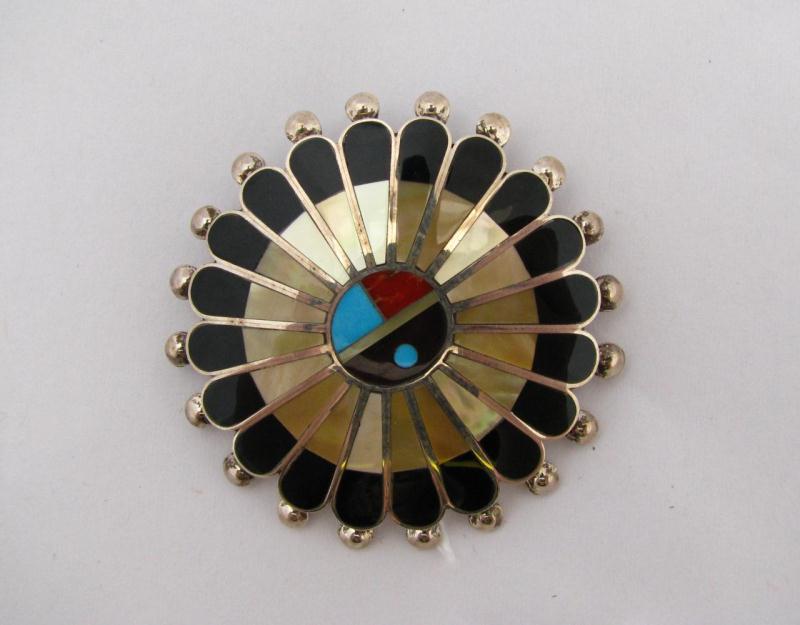 Appraisal: Zuni Sunface Pin Pendant by Vern Kestine Turquoise Mother of