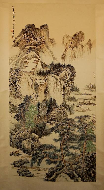 Appraisal: Chinese Watercolor Scroll Painting by Zhang Daqian Chinese - one