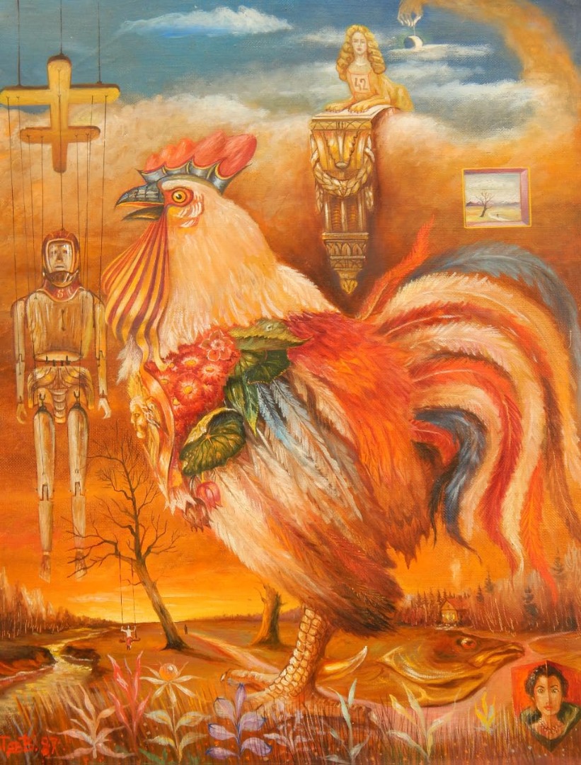 Appraisal: thC Russian School Cockerel in landscape oil on canvas signed